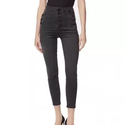 J Brand Size 27 Natasha High Rise Skinny Crop Jeans Vane Black Gray Button Front • $45