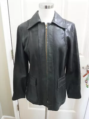 Women's Vtg SANTA FE USA 11 12 Black Leather Western 80's Jacket Coat Talon Zip • $44.99