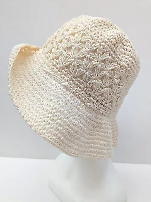 Marks And Spencer  Ladies Crochet  Bucket Cream Beige Hat Good Used Condition • £12.99