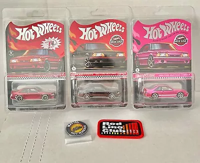 Hot Wheels RLC Redline Club 1993 Ford Mustang Cobra R Lot Of 3 Red Black Pink • $159.99