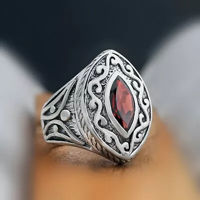 Gorgeous Vintage Designer Marquise Shaped Garnet Silver Queen Ring Royal Jewelry • $47.99