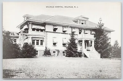 Millville New Jersey~Hospital On Hill~Candy Stripe Awnings~Lawn~1930s B&W PC • $6.50