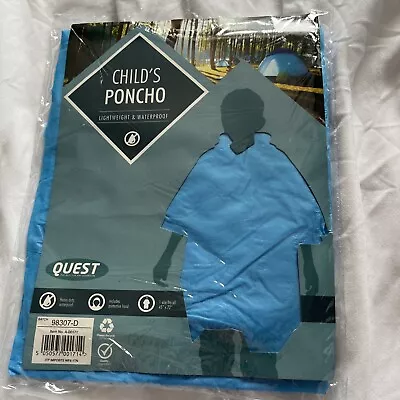 Quest Child’s Rain Poncho Blue Unisex Boys Girls Hooded Lightweight Theme Park • £3.85