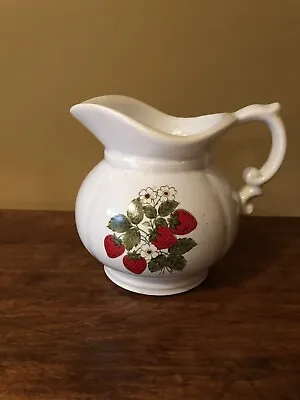 Vintage McCoy Pottery Ceramic Strawberry Flower Small Pitcher Fruit 24 Oz #7528 • $7