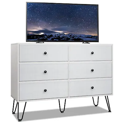 TC-HOMENY Bedroom 6 Drawer Dresser Wood Chest Of Drawers Clothes Storage Closet • $142.49