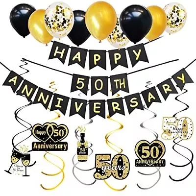 Happy 50th Anniversary Decorations Banner Balloon Hanging Swirls Kit 50 Weddi... • $16.98