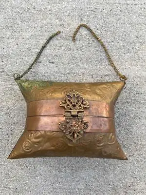 Vtg. Art Deco Brass & Copper With Felt Lining Evening Bag Pillow Purse - Repair • $12.95