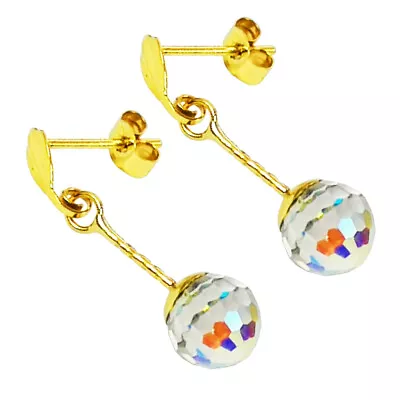 £34.99 • Buy 9ct Gold Swarovski AB Crystal Ball Drop Earrings, Made In UK, Gift , Boxed GD740