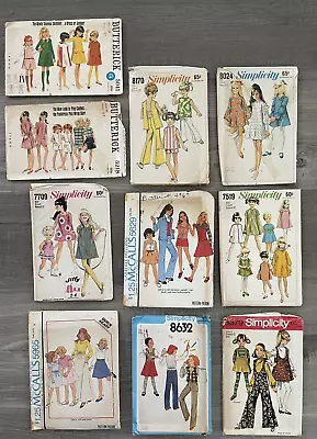 $12 • Buy Lot Of 10 Vintage 1960s 1970's Girls Size 8 Sewing Patterns