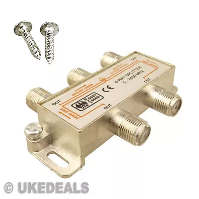 SATELLITE SIGNAL SPLITTER 4 WAY FEMALE CATV COAXIAL TV AERIAL CABLE 5-2400MHz NW • £103.81