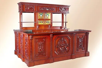 9ft Maple Pub Bar With Mahogany Finish - Bar Set Furniture - Bar 281 • $9820