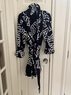 Victoria's Secret Black Plush Velour Bathrobe Size M / L Black & White Robe NWT • $12.97