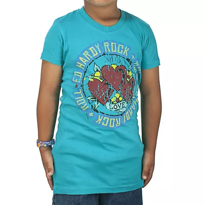 Ed Hardy Kids Girls Love V-Neck T-Shirt - Teal  • $13.99