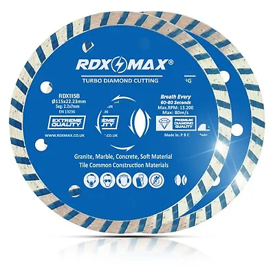 2 X 115mm Diamond Cutting Disc 4.5  Angle Grinder Blade Tiles Stone & Concrete • £9.59