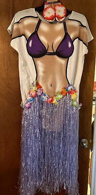 Vintage BODY DREAMS T-shirt Bikini With Hula Luau Grass Skirt /Hair Clips OSFM • $19.99
