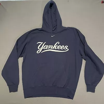 Vintage Nike New York Yankees Hoodie Navy Blue Men’s M Center Swoosh Sweatshirt • $71.99