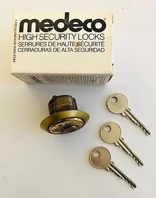 Vintage C1980s Medeco Solid Satin Brass High Security Lock Complete With 3 Keys • $99.99