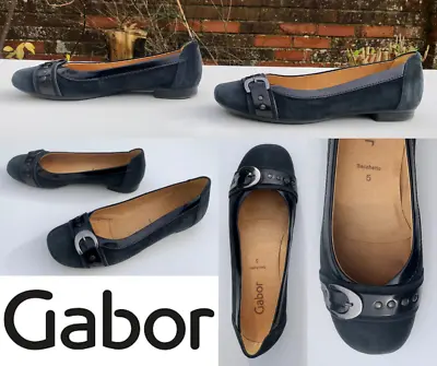 Gabor Ballet Flats NAVY BLUE 100% Suede With Buckle Strap Feature (38) UK 5 VGC • £38