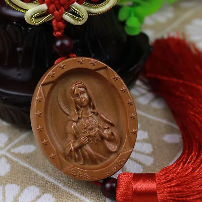 4.5Cm*5.5Cm Chinese Wood Carving Virgin Mary Sculpture Amulet Ping An Car Hanger • $5.28