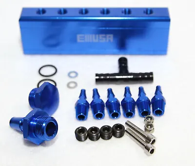 $22 • Buy EMUSA BLUE 1/8  NPT 6 Port Vacuum Manifold Kit Fit Turbo Boost Intake Manifold