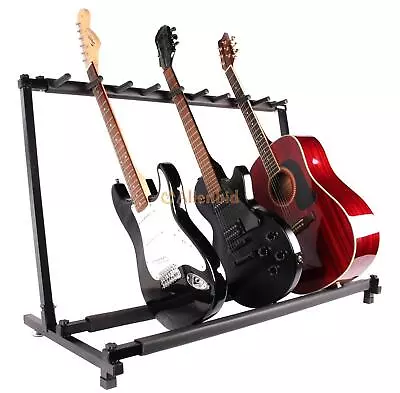 New 9 Folding Multiple Guitar Bass Holder Rack Display Stand Black • $28.99