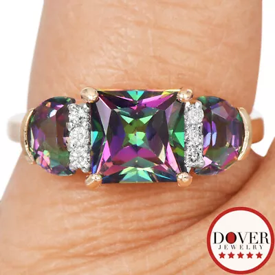 Estate Diamond Mystic Topaz 14K Gold Square Half Moon Band Ring NR • $192.50