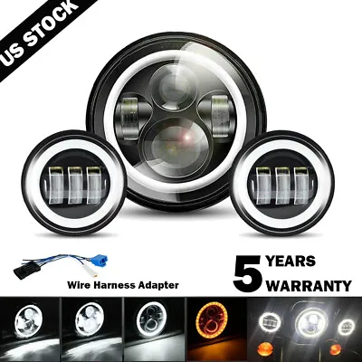 7 Inch LED DRL Headlight + Passing Lights For Harley Davidson Touring Road King • $59.99
