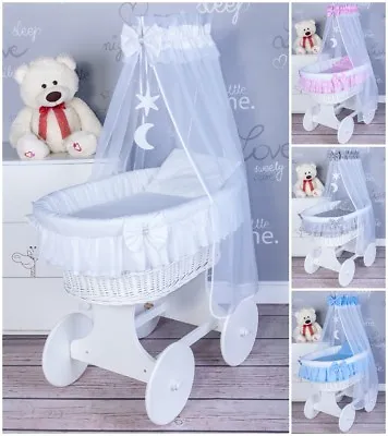 £220 • Buy Exclusive Wicker Moses Basket With Bedding Set And Moving Wheels !!!-7 Colours