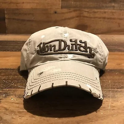 Von Dutch Hat Strapback Cap Mens Gray Distressed Rips Paint Splatter Original • $54.88