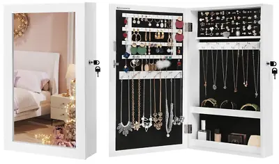 Wall/Door Mounted Jewelry Armoire Organizer Full-length Mirror Storage Cabinet • £39.98