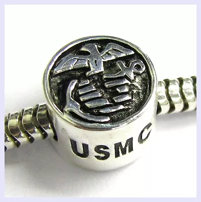 Sterling Silver US Marine USMC Corps Patriotic Bead For European Charm Bracelet • $16.98