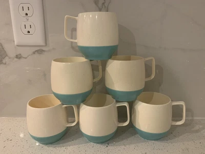 $45 • Buy Vintage Vacron Bopp-Decker Cup Insulated Vacuum Plastic Blue Cream SET OF 6