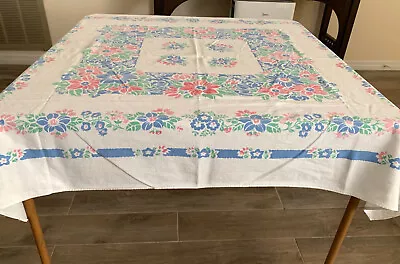 Vintage Printed Cotton Tablecloth Flowers Pattern 50 X 46  • $18