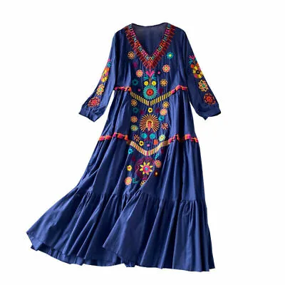 Vintage Chic Women's Floral Embroidered Beach Boho Mini Dress 2022 • $45.04