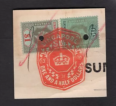 Malaya/Straits Settlements KGV 50c & $1 Fiscally Used In Singapore. • $1.80