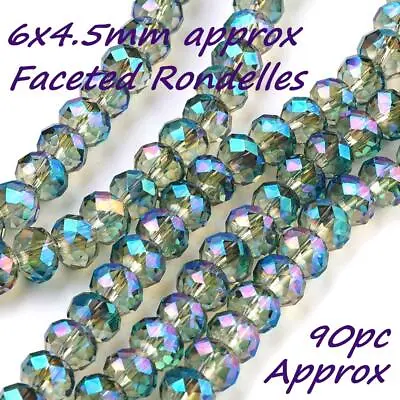 Faceted Rondelle Crystal Glass Abacus Beads Imperial Jade Roundel 6x4.5mm 6x5mm • £2.49