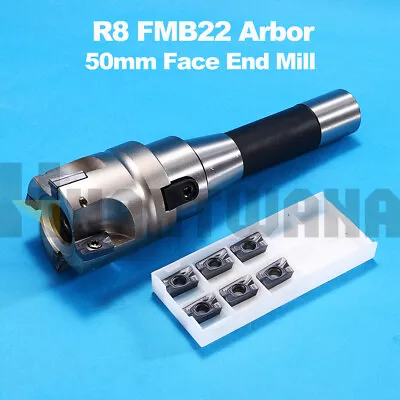 50mm Face End Mill 4 Flute With R8 FMB22 Arbor Shank Indexable End Mill Inserts • $92