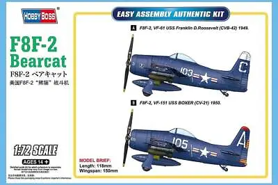 Hobby Boss 1:72 F8F-2 Bearcat Plastic Model Kit • $21.99