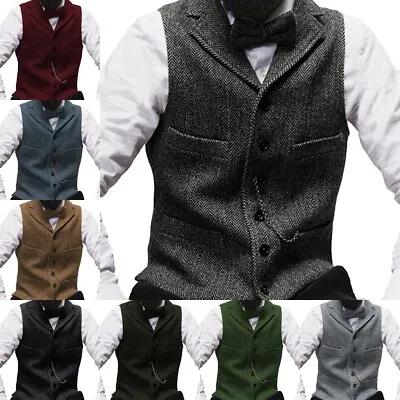 Mens Tweed Waistcoats Vest Vintage Retro Grooms Classic Wedding Large XL XXL 3XL • $25.16