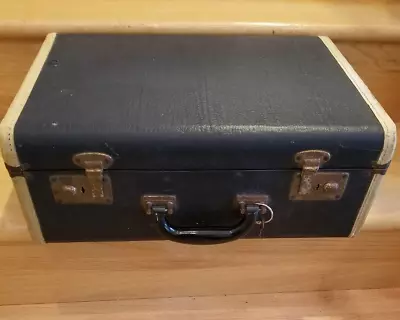 Vintage 1950's Hardboard Suitcase Dark Navy Blue With KEY 17  X 13  X 6 3/4  • $39.95