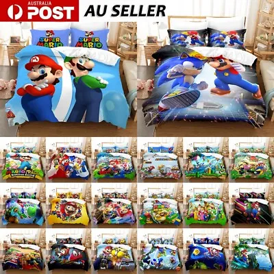 3D Super Mario Luigi Yoshi Duvet Quilt Cover Set Single/Double/Queen Size Bed AU • $60.95