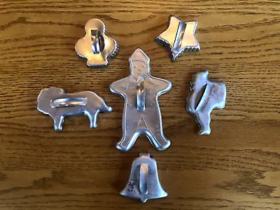 Vtg 6 Mirro Aluminum Assorted Cookie Cutters Christmas 6  Gingerbread Boy / Man • $8.49