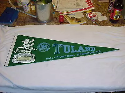 VINTAGE 1960's Tulane Green Wave HOF Game Green Full Size Pennant MINT!! • $9.99