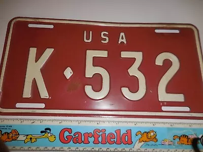 1)Vintage Red U.S.A. License Plate - Military PLT# K~532 Ships Fast BIN • $27.77