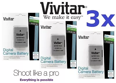 3x 2300mAh EN-EL14a Li-Ion Battery For Nikon D5200 D5100 D3200 D3100 D5300 D3300 • $39.95