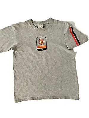 Nike Youth L (14-16) Manchester United Grey Short Sleeved T-shirt W/stripes Vtg • $15.99