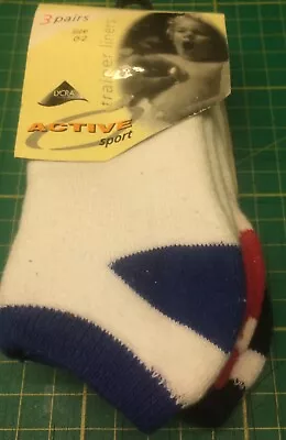 £2.99 • Buy Baby Socks Trainer Sneaker 3 Pack Size 0-0 White With Blue,red & Navy Trim