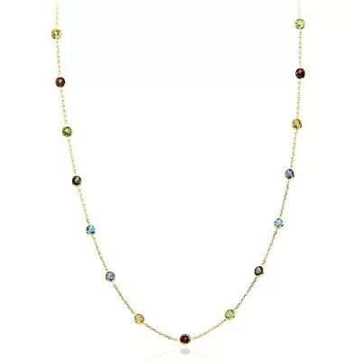 $245 • Buy 14K Yellow Gold Station Necklace With 4mm Gemstones By The Yard 18 Inch