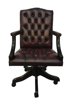Chesterfield Leather Gainsborough Antique Oxblood Red Swivel Office Chair • £869.89