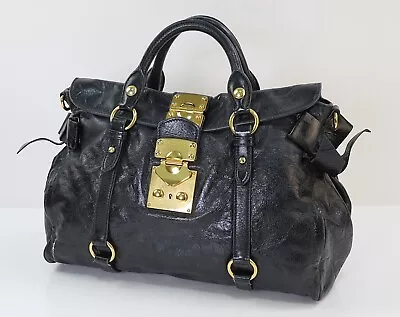 Auth MIU MIU Black Vitello Lux Leather Bow Hand Tote Bag Purse #56389 • $233.10